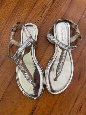 Gianni Bini Metallic Gold Rhinestone T-Strap Sandals